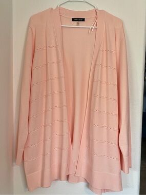 Cable & Gauge Light Pink Open-Front Knit pointelle long line Cardigan NWOT
